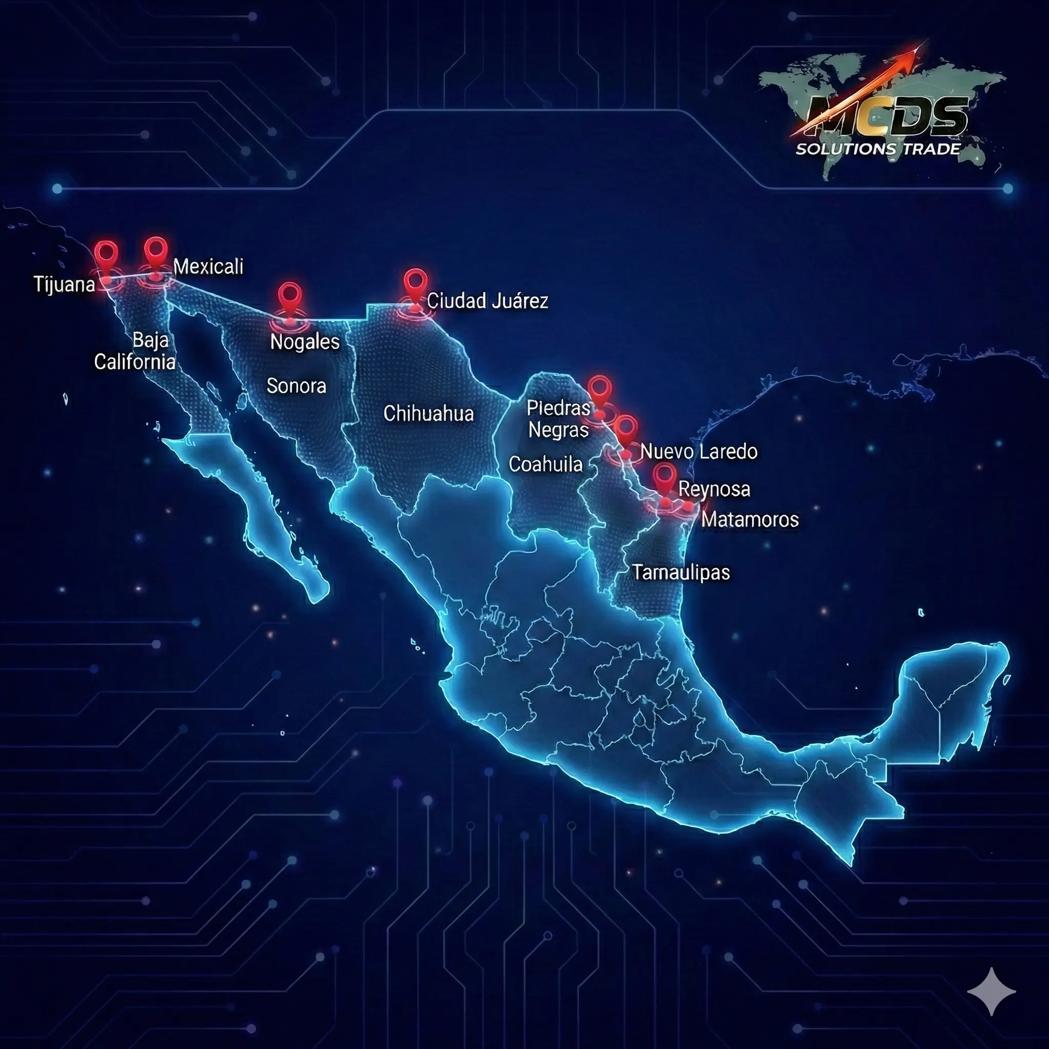Mapa de México con cobertura en frontera norte